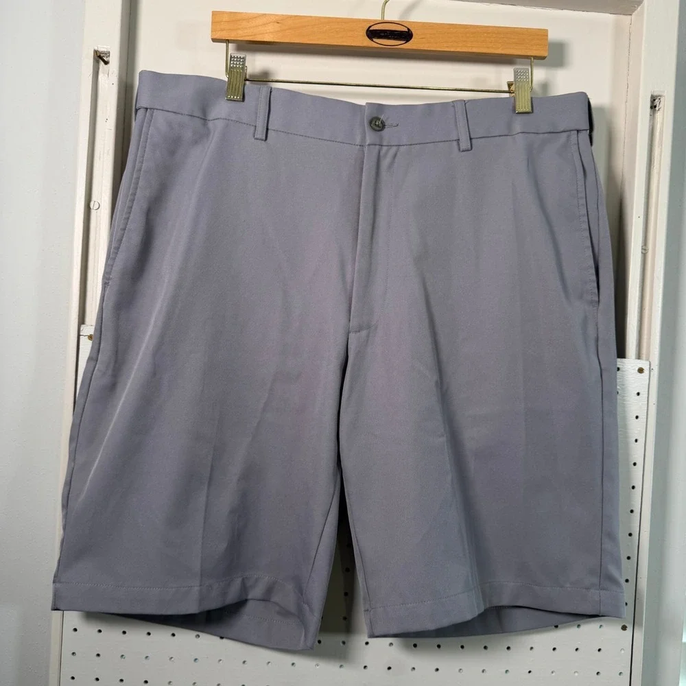 PGA Tour Flat Front Golf Shorts Men's Gray Mid Rise Pockets Classic Sports - 36